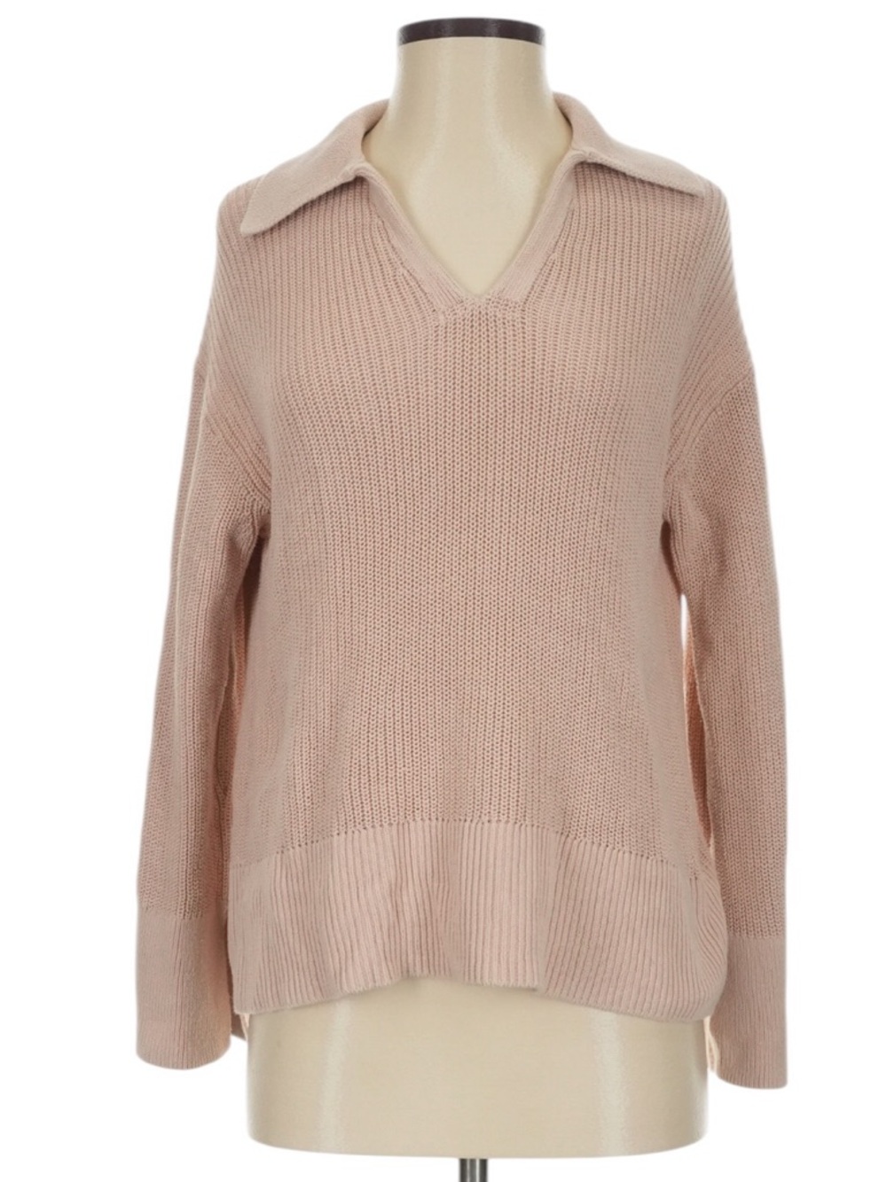 J. Crew Women's V-Neck Collared Sweater in Pale Blush - Picture 2 of 8